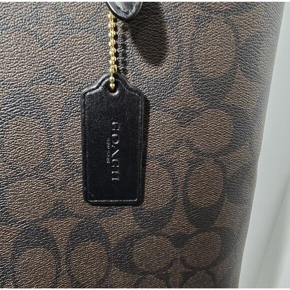 COACH Signature Dark Brown Black Mollie Tote Bag 1665 Pre-Owned - Picture 4 of 16